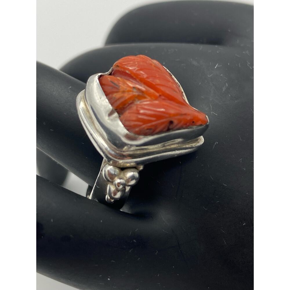Raw coral‎ signed MC 925 Sterling Silver ring Statement ring